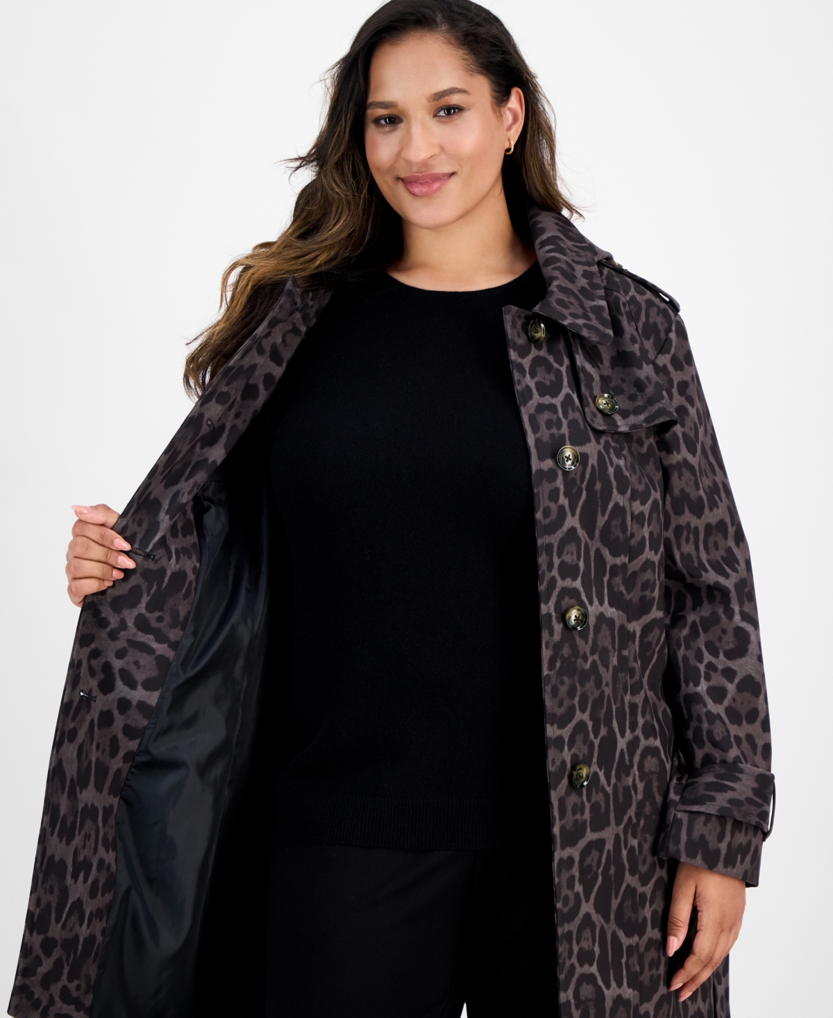 London Fog Plus Size Hooded Belted Raincoat In Multi
