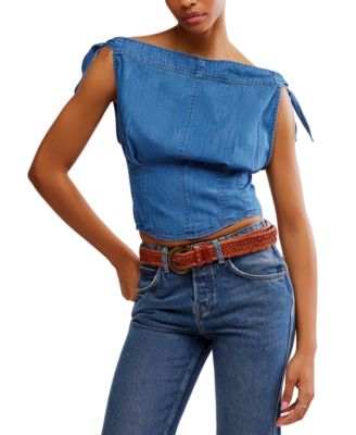 Free People - Women's Louie Cotton Denim Tie-Shoulder Top