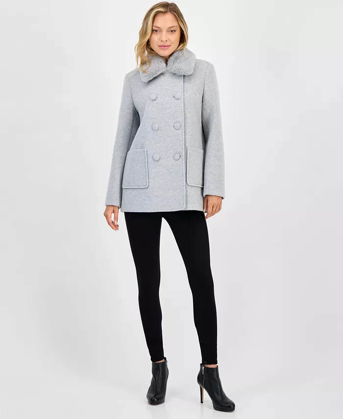 Women's Double-Breasted Faux Fur Collar Coat - thumbnail 7