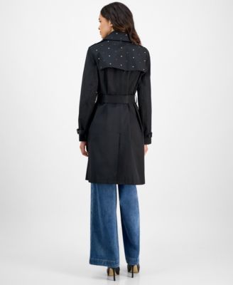 Women's Double-Breasted Studded Belted Trench Coat