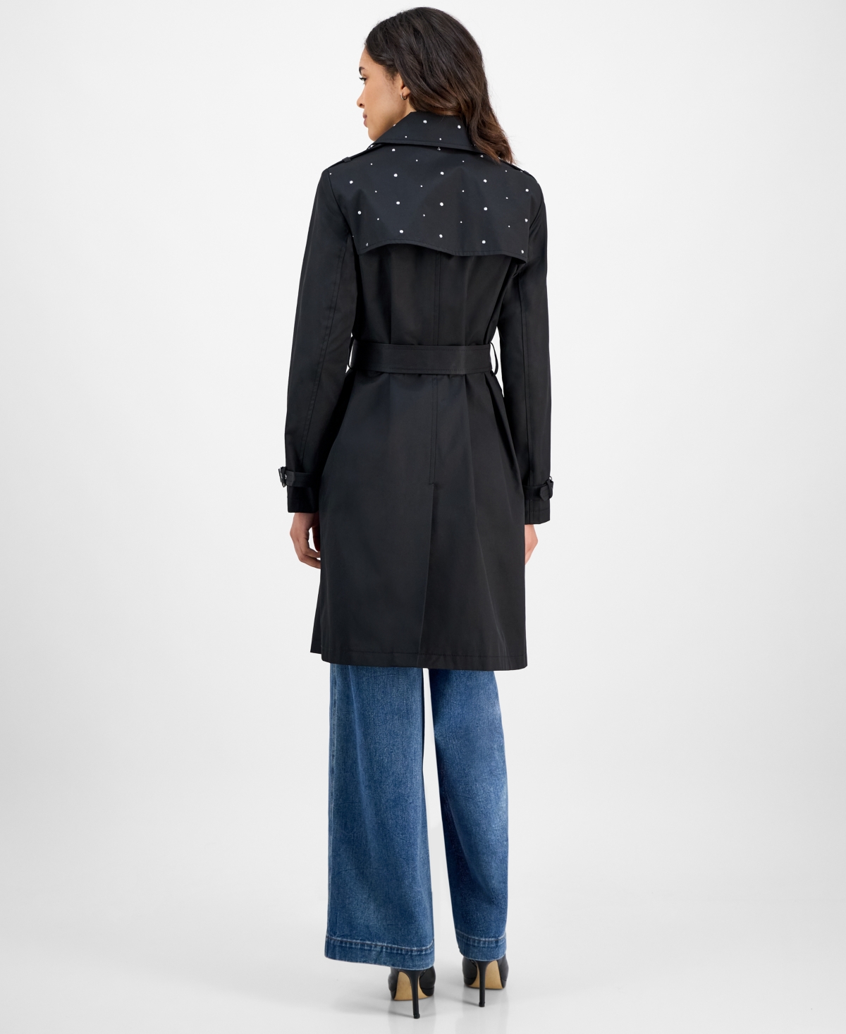 Cece Women's Double-breasted Studded Belted Trench Coat In Black