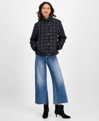 CeCe Women's Short Bouclé Windowpane Quilted Coat - Macy's