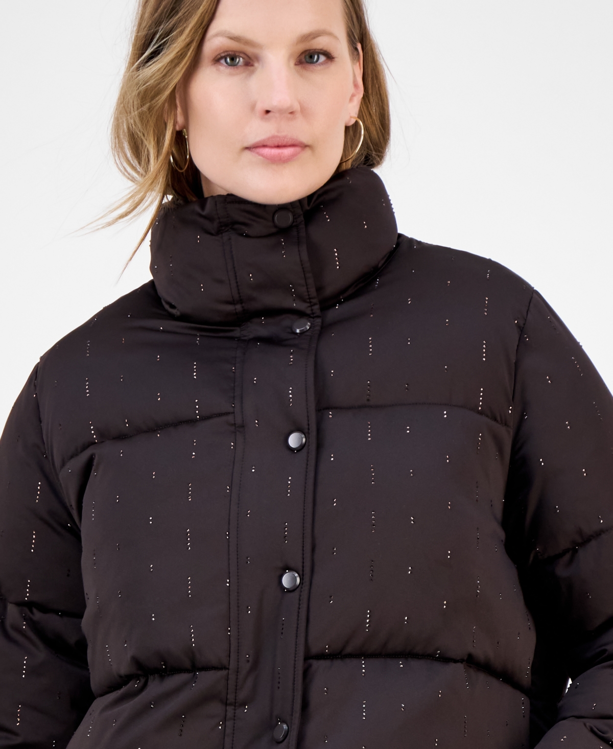 Cece Women's Embellished Stand-collar Puffer Jacket In Brown
