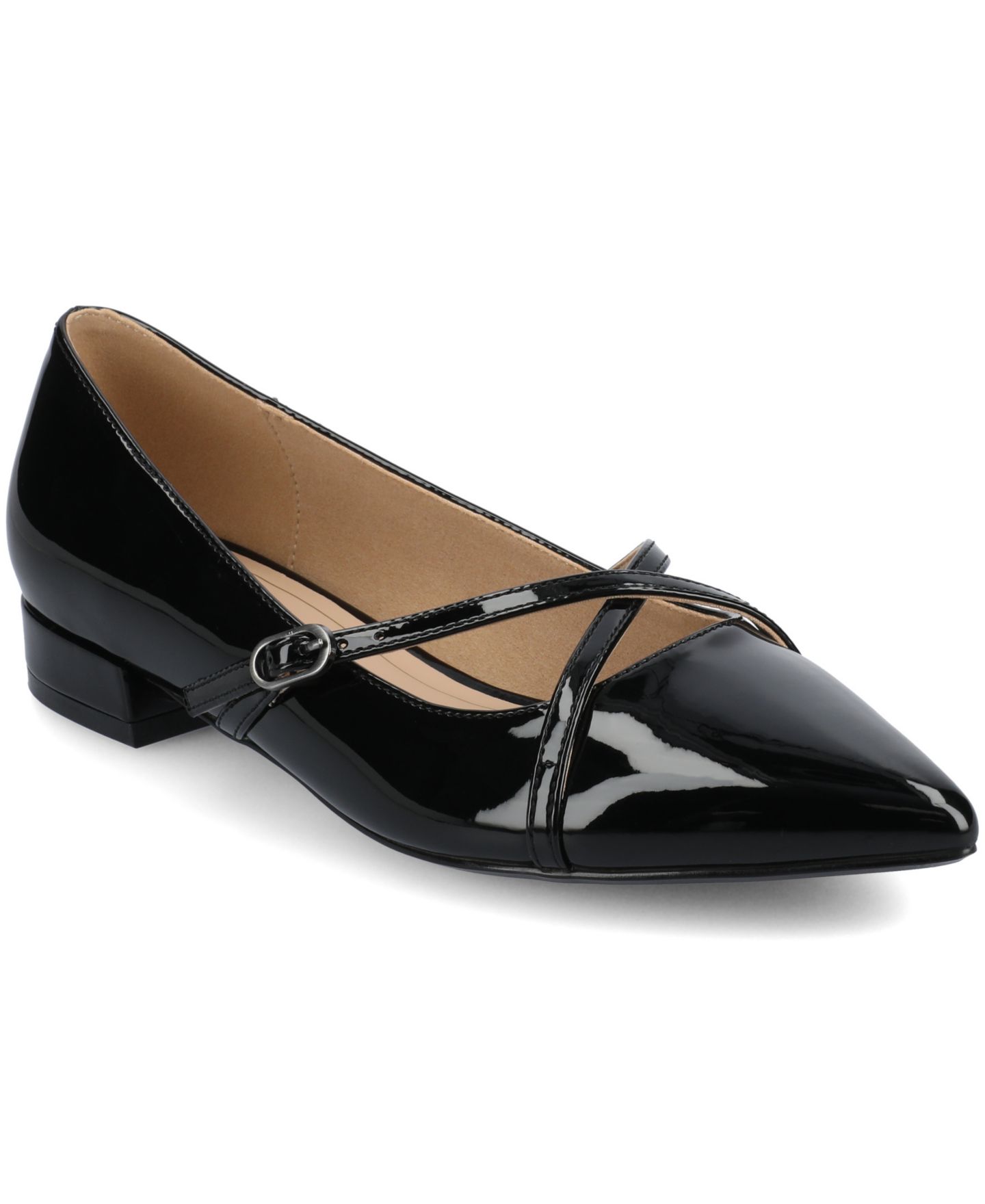 Женские балетки Journee Collection Camby Strappy Pointed Toe Flats, цвет: Чёрный лаковый — фото 1