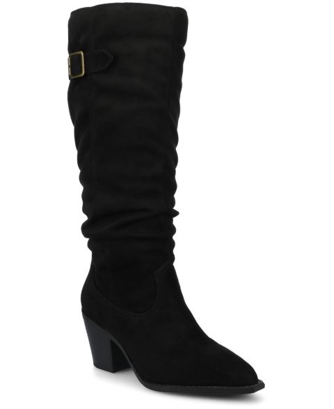 Женские ботинки Journee Collection Kaleah Slouchy Knee High Western Boots, Regular & Wide Calf, цвет: Чёрный