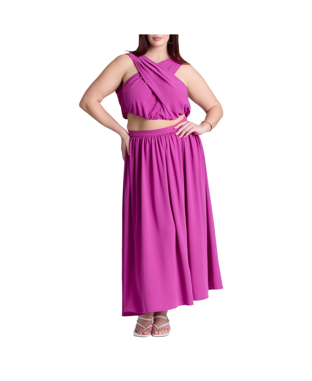 Plus Size Flowy Printed Maxi Skirt - Wild aster