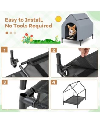 Slickblue Elevated Pet House for Outdoors with Ventilated Windows – Waterproof and Comfortable Pet Shelter