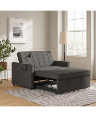 Duncan Modern Upholstered Linen Channel Tufted Sleeper Sofa with Built-In USB Port