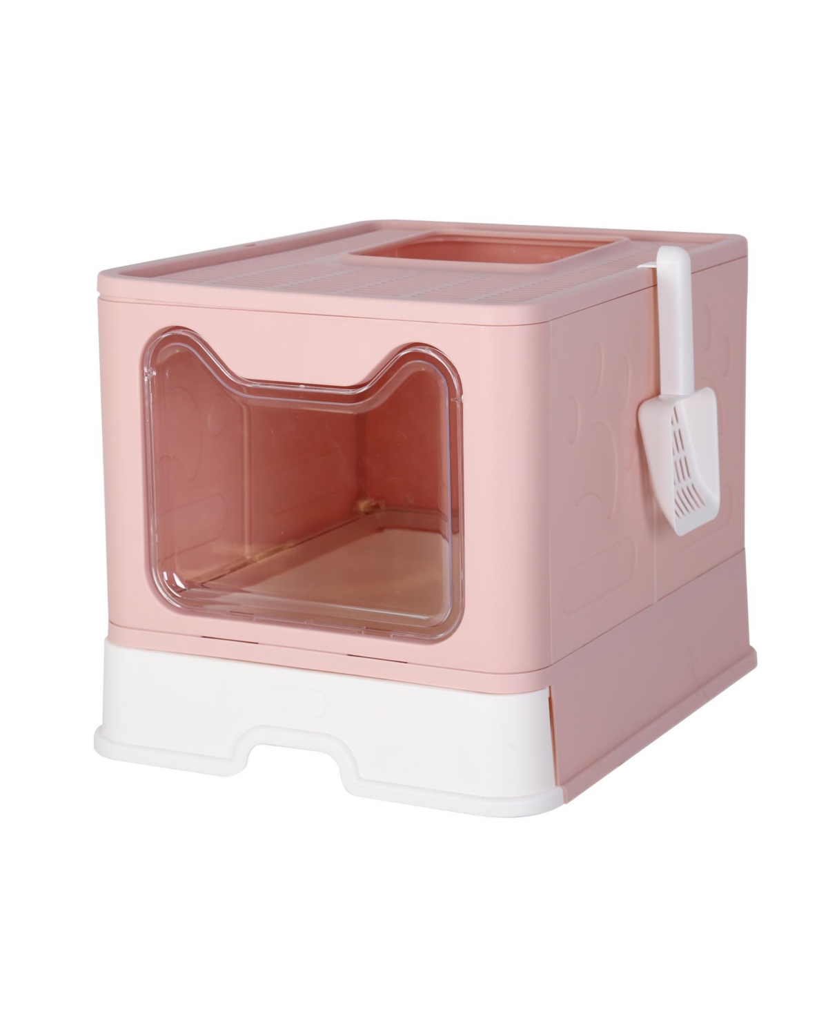 Cat Litter Boxes Pet Toilet with Scoop Drawer Top Opening - Pink