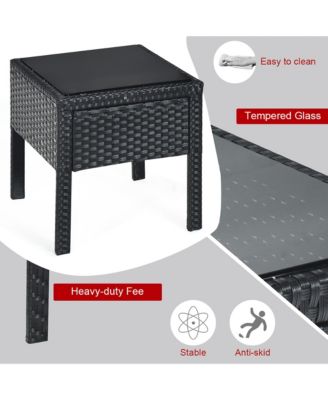 3PCS Patio Rattan Furniture Set Coffee Table & Chairs Set with Seat Cushions Garden