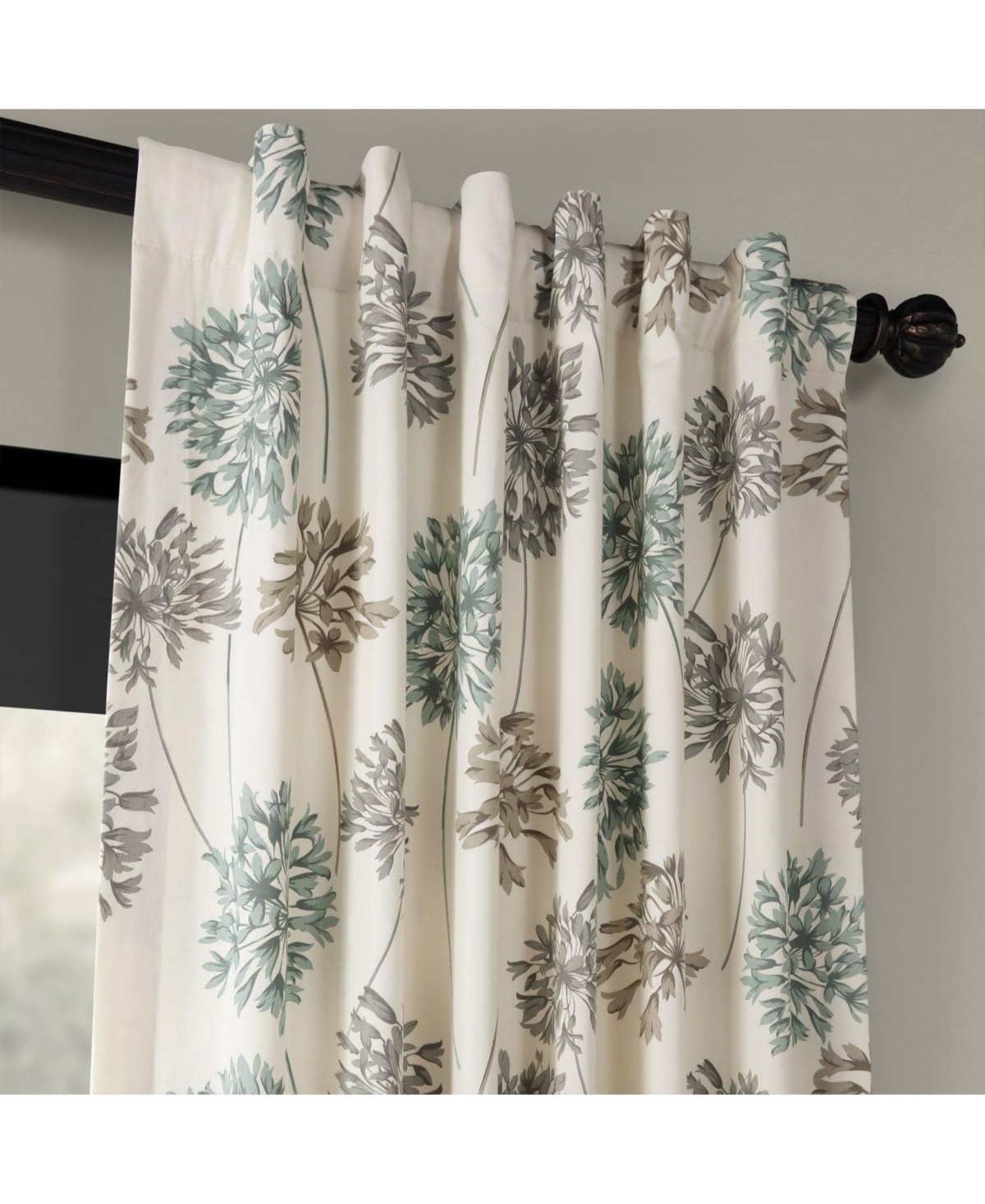 Half Price Drapes Allium Blue Grey Floral Printed Cotton Room Darkening Curtain