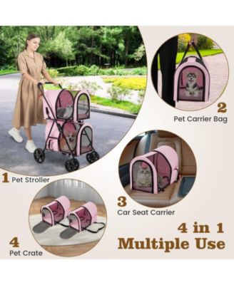 4-in-1 Double Pet Stroller with Detachable Carrier and Travel Carriage – Multi-functional Pet Travel Solution