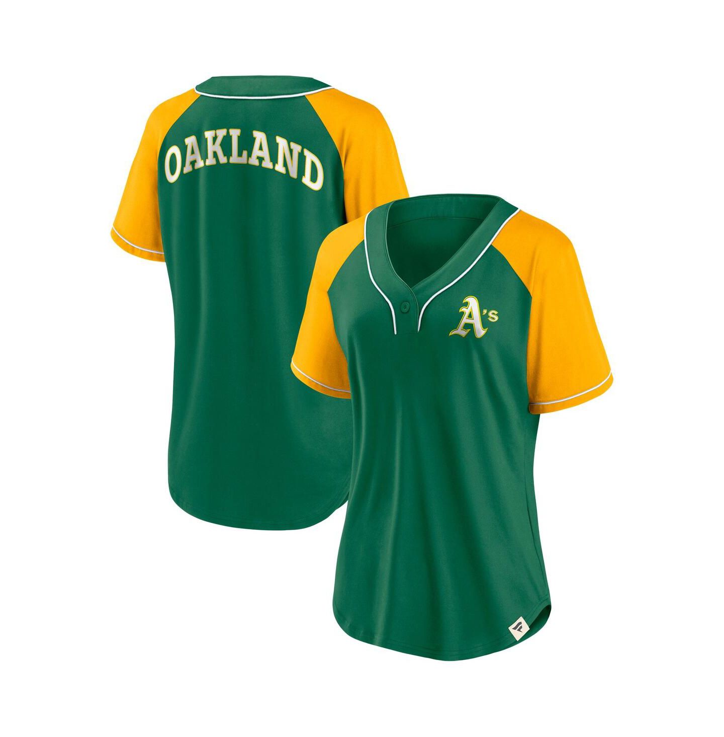 Женская футболка Fanatics Green Oakland Athletics Cooperstown Collection Bunt Raglan V-neck — фото 1