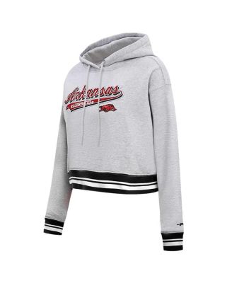 Women's Heather Gray Arkansas Razorbacks Script Tail Fleece Cropped Pullover Hoodie