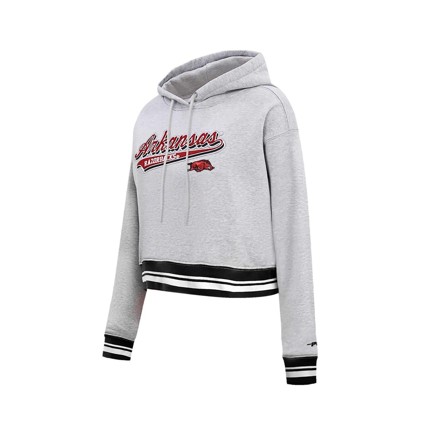 Женское худи Pro Standard Heather Gray Arkansas Razorbacks Script Tail Fleece Cropped Pullover — фото 2