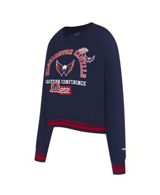 Women's Navy Washington Capitals Area Code Cropped Pullover Sweatshirt