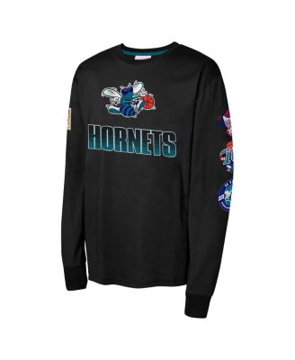 Big Boys and Girls Black Charlotte Hornets Hardwood Classic All Over Long Sleeve T-Shirt
