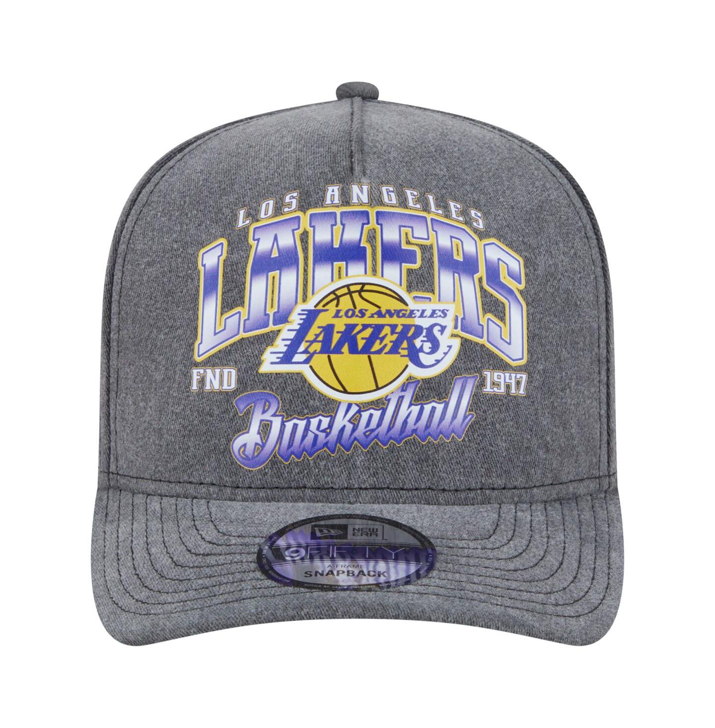 Мужская кепка New Era Charcoal Los Angeles Lakers Throwback Washed Pre-Curved 9FIFTY Snapback Hat — фото 2