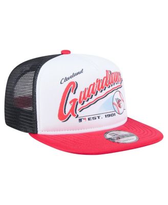 Men's White/Red Cleveland Guardians Retro Script Trucker 9FIFTY Snapback Hat