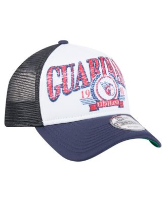Men's White/Navy Cleveland Guardians Distressed 9FORTY A-Frame Adjustable Trucker Hat