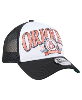 Men's Black Baltimore Orioles Distressed 9FORTY A-Frame Adjustable Trucker Hat
