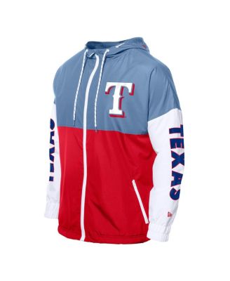 Men's Red/Light Blue Texas Rangers Color Block Full-Zip Hoodie Windbreaker Jacket