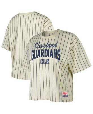 New Era - Women's Cream Cleveland Guardians City Connect Multiplier Pinstripe Cropped T-Shirt