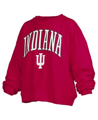 Women's Crimson Indiana Hoosiers Janise Arch Over Logo Waist Length Oversized Pullover Sweatshirt