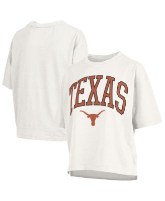Pressbox - Women's White Texas Longhorns Nelson Arch Over Logo Waist Length Oversized Slub T-Shirt