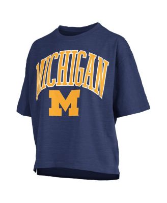 Women's Navy Michigan Wolverines Nelson Arch Over Logo Waist Length Oversized Slub T-Shirt