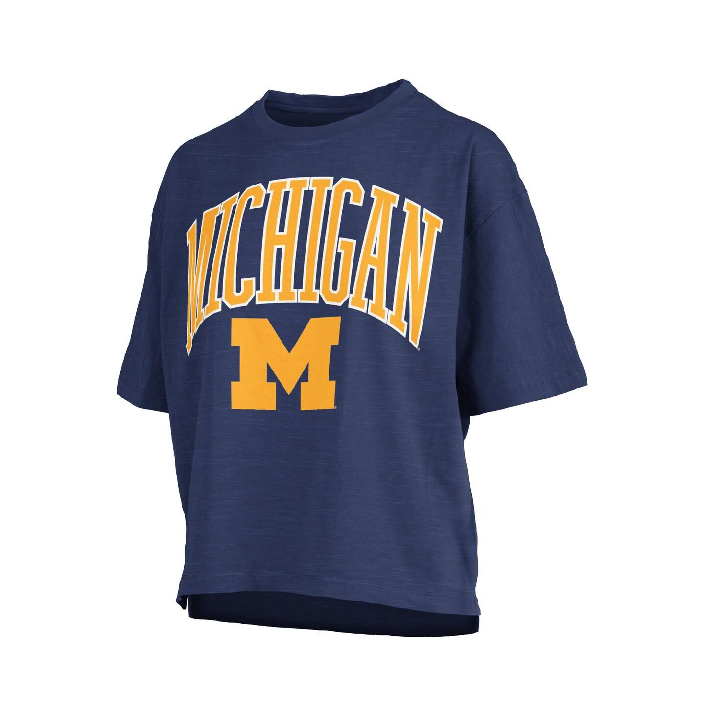Женская футболка Pressbox Navy Michigan Wolverines Nelson Arch Over Logo Waist Length Oversized Slub — фото 2
