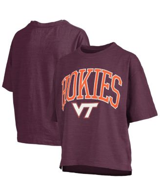 Pressbox - Women's Maroon Virginia Tech Hokies Nelson Arch Over Logo Waist Length Oversized Slub T-Shirt