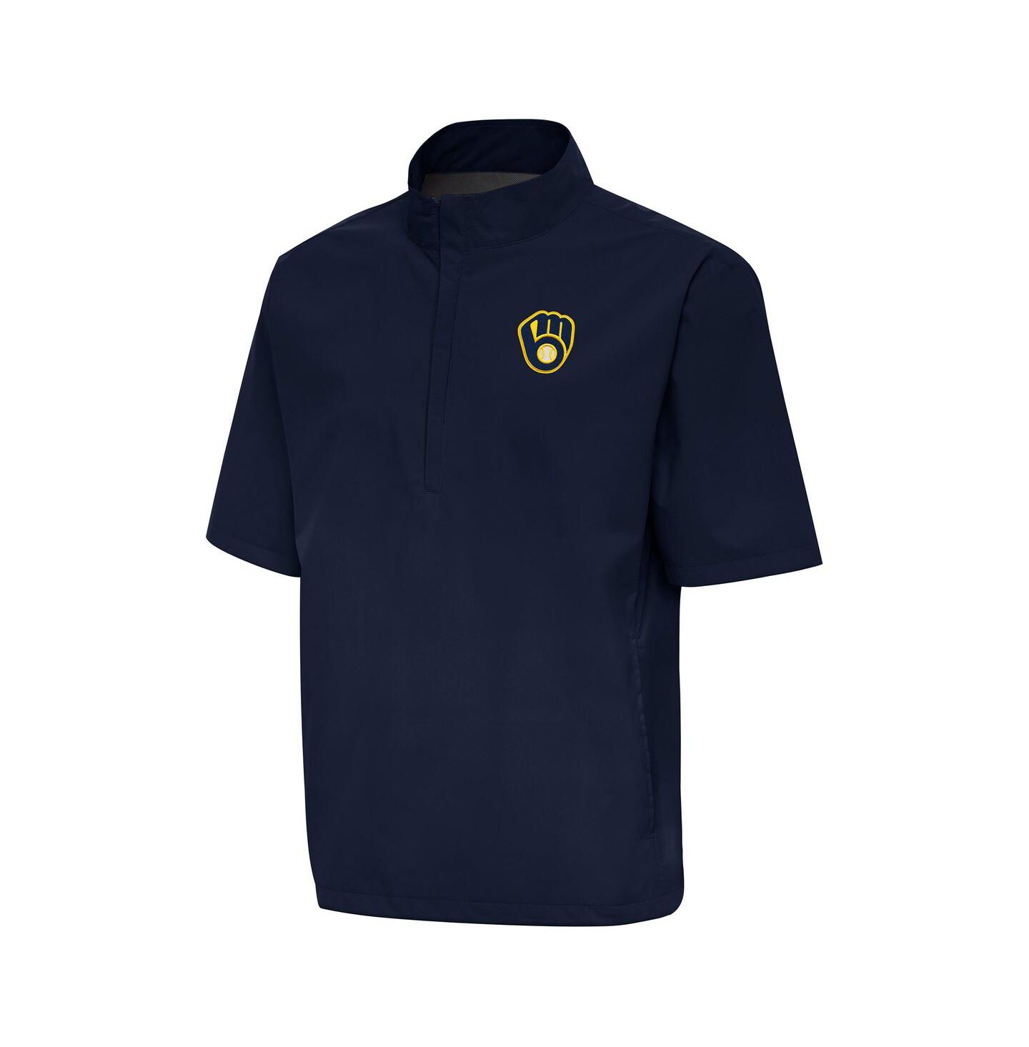 Мужская рубашка Antigua Navy Milwaukee Brewers Brisk Quarter-Zip Wind Shirt — фото 1