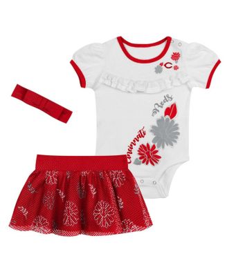 Outerstuff - Baby Boys and Girls 3-Piece White Cincinnati Reds Sweet Catcher Headband and Skirt Set