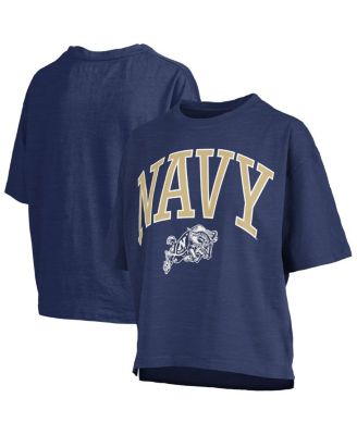 Pressbox - Women's Navy Navy Midshipmen Nelson Arch Over Logo Waist Length Oversized Slub T-Shirt