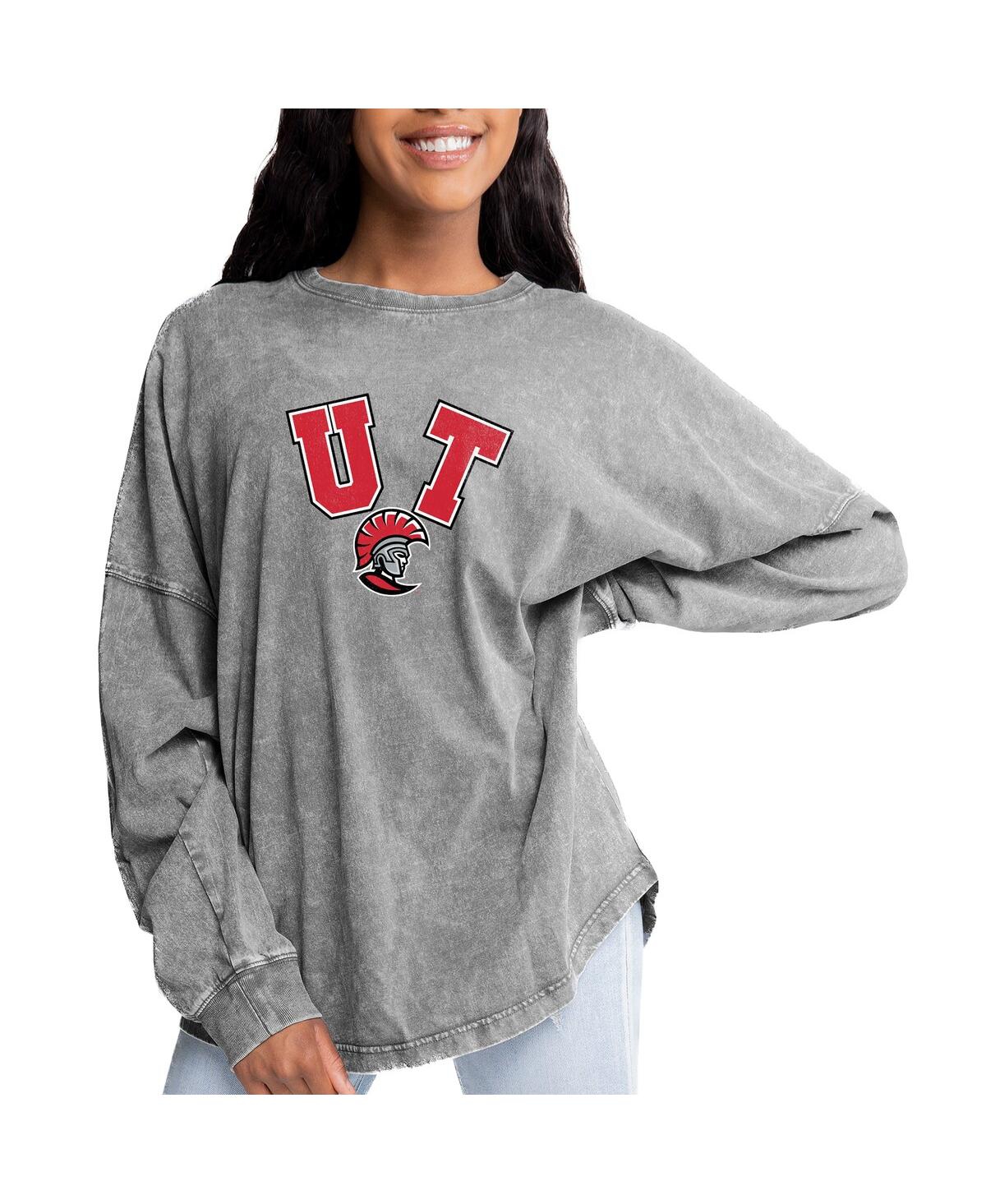 Gameday Couture Women's Gray University Of Tampa Spartans Faded Wash Pullover Sweatshirt In Gray