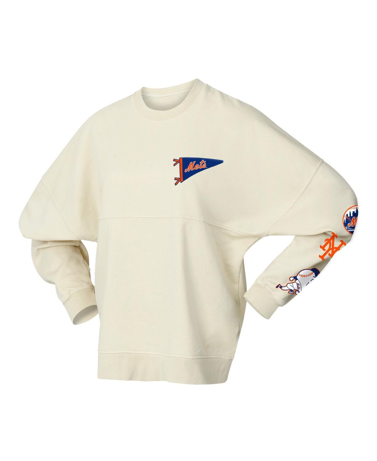 Fanatics Women's Tan New York Mets Pennant Flag Branded Fleece Pullover Sweatshirt In Neutral