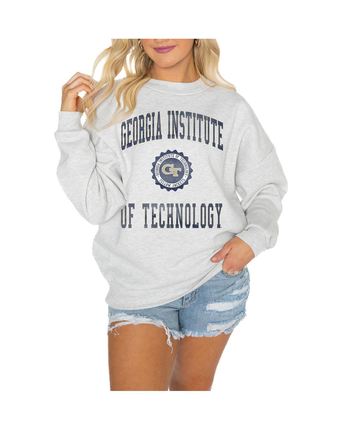 GAMEDAY COUTURE WOMEN'S STEEL GEORGIA TECH YELLOW JACKETS GOOD VIBES PREMIUM FLEECE DROP SHOULDER PULLOVER SWEATSHIR 