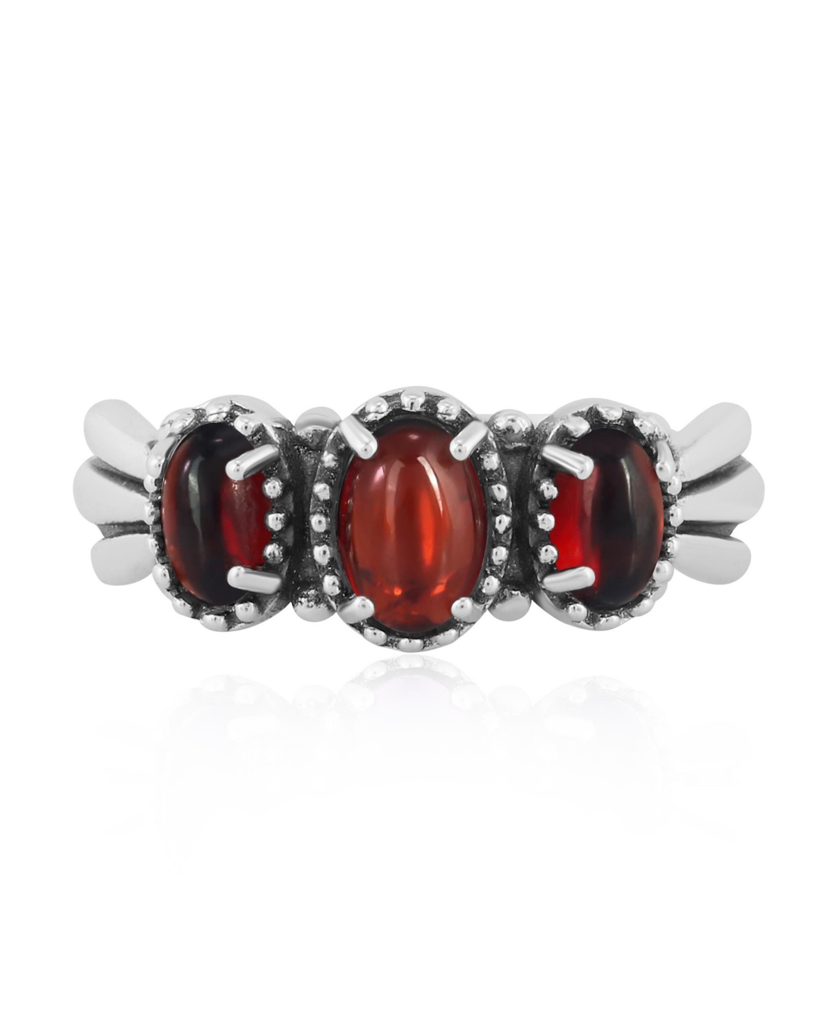Sterling Silver Garnet 3-Stone Fan Ring, Size 5