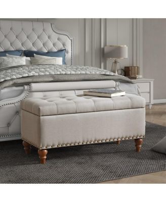 Tufted Storage Ottoman Bench with Nailhead Trim & Hinged Lid – Upholstered Multi-Purpose Seating for Bedroom, Entryway & Living Room.