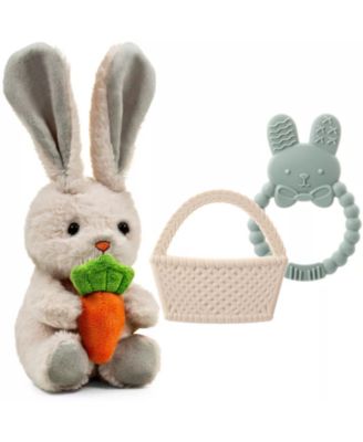 Toddler Easter Plush and Teether Playset - Squeaky Bunny, Chicken, Easter Egg, Plush Toys and Silicone Teethers - Perfect Gift for Newborns