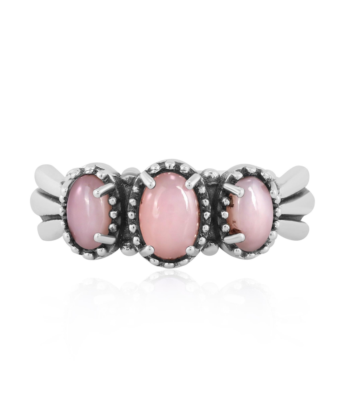 Sterling Silver Pink Opal 3-Stone Fan Ring, Size 6