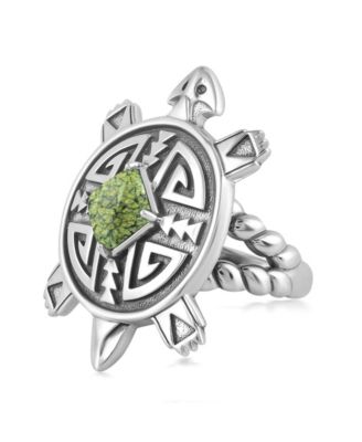 Sterling Silver Green Serpentine Fritz Casuse Split Shank Turtle Ring, Size 11
