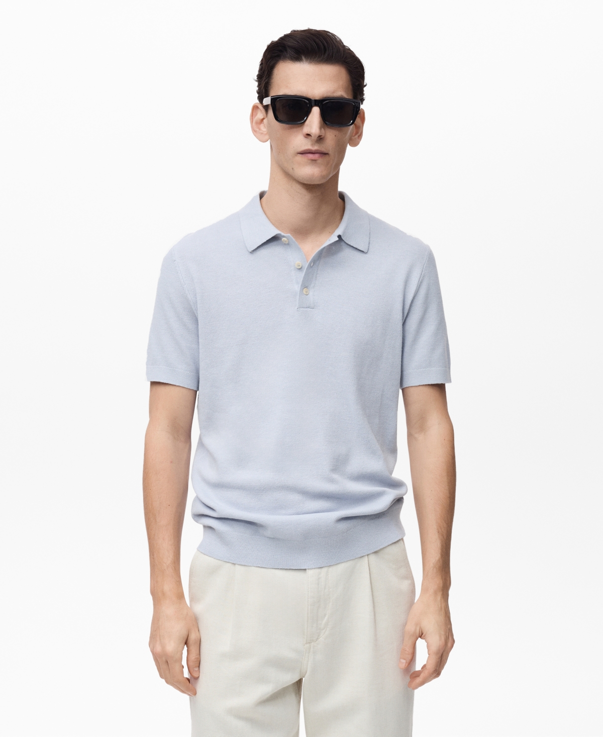 Men's Structured Knitted Slim-Fit Polo Shirt - Sky Blue
