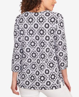 Petite Medallion Tile Floral Faux Surplice Top