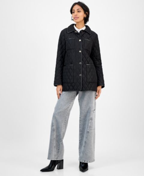 Женские куртки Michael Kors Faux-Leather-Trim Quilted Coat