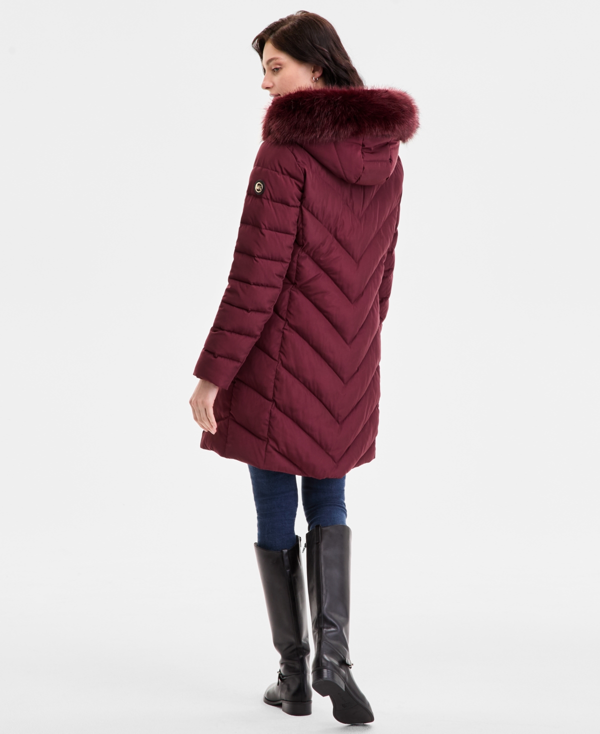 Michael Kors Michael  Women's Faux-fur-trim Hooded Puffer Coat, Exclusively At Macy's In Burgundy