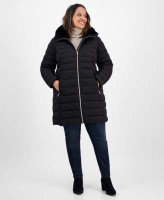 Plus Size Faux-Fur-Trim Hooded Puffer Coat