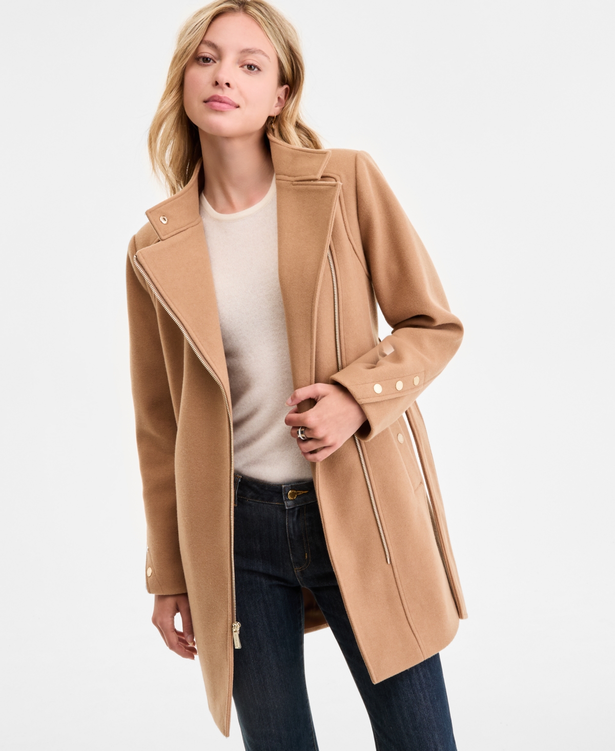 Michael Kors Michael  Women's Asymmetric Belted Coat, Exclusively At Macy's In Brown