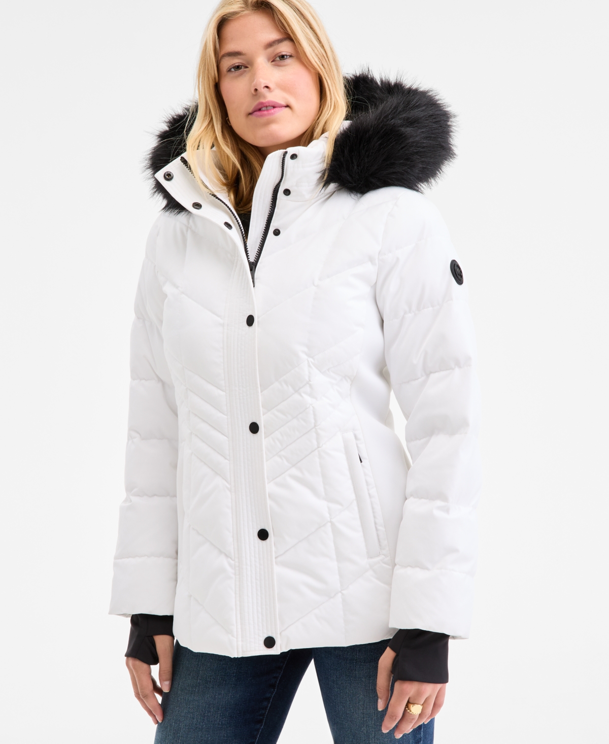 Michael Kors Michael  Women's Faux-fur-trim Hooded Puffer Coat, Exclusively At Macy's In White